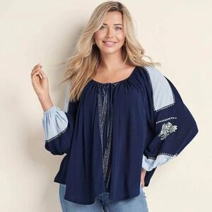 Venus 100% Rayon Embroidered Peasant Top Size M (Fit XL)